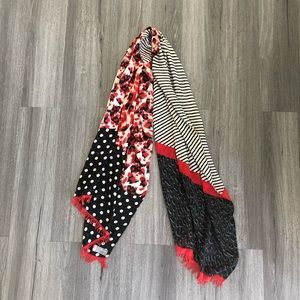 Leopard Cheetah Polka Dot Striped Red & Black Long Scarf